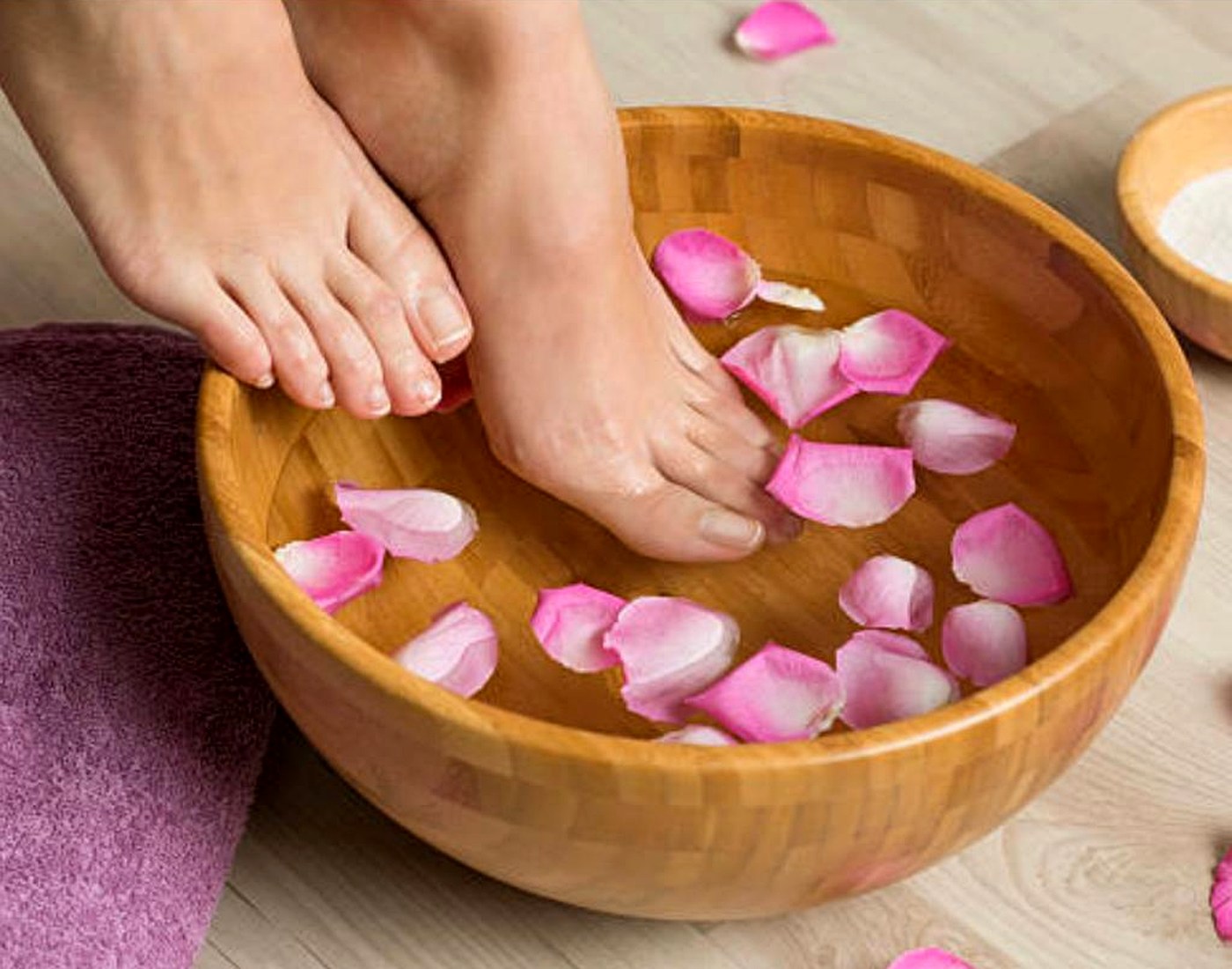 Spa pedicure with rose petals